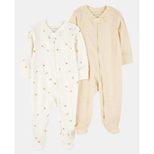 Baby 2-Pack 2-Way Zip Cotton Sleep & Play Pajamas - White/Beige | Carter's
