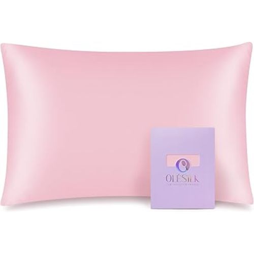 OLESILK 100% Mulberry Silk Toddler Pillowcase for Hair and Skin, Both Sides 19 Momme Pure Natural Silk Travel Pillow Cases with Hidden Zipper, 13"x 18", Pink