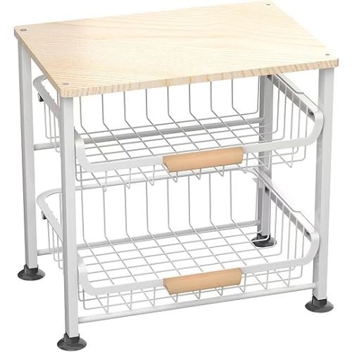 3-Layer Kitchen Fruit Storage Basket Snack Rack, countertop Storage Rack, Stackable Storage Rack with Desktop, Pull-Out Hollow Metal Storage Basket with Handle, Kitchen Organizers & Storage