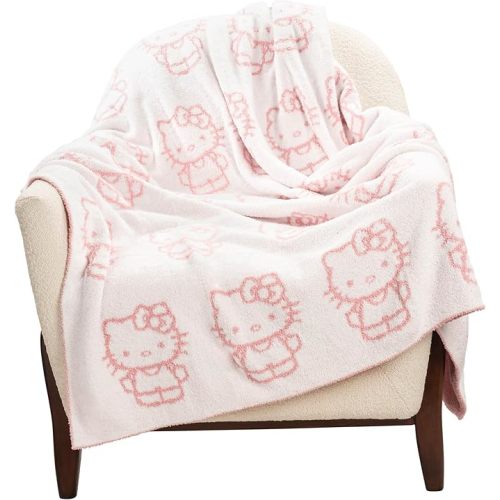 Jay Franco Sanrio Hello Kitty Cute Fluffy Throw Blanket - Reversible 50x60 | Cozy Feather Knit, Super Soft Checkered Pink Kawaii, Lightweight, Machine Washable for Couch, Sofa, Bed (Officially Licensed)