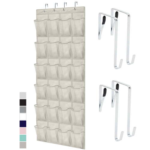 GORILLA GRIP 24 Pocket Over the Door Shoe Organizer, Mesh Pockets, Up to 40 Pounds, Hang on Doors, Linen
