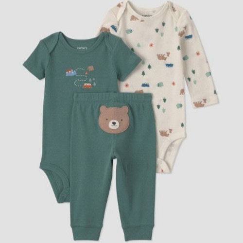 Carter's Just One You® Baby Boys' 3pc Bear Printed Bodysuit and Pants Set - Green 3M
