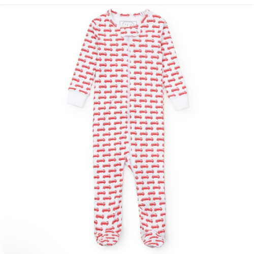 Parker Boys' Pima Cotton Zipper Pajama Fire Truck Red