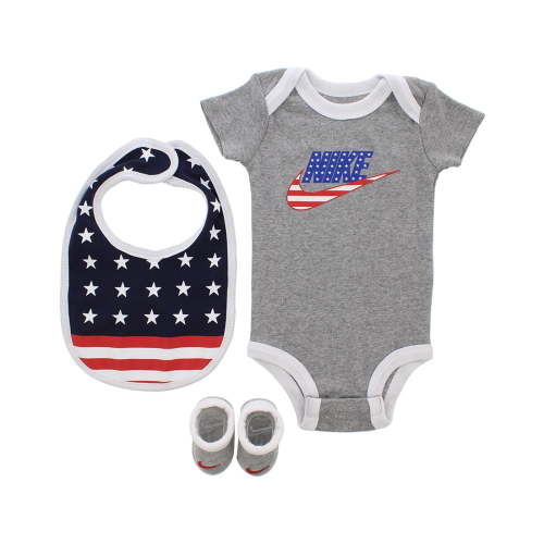Nike Americana Bodysuit With Bib And Booties Baby Boys Clothing Set Size 0/6M, Color: Grey
