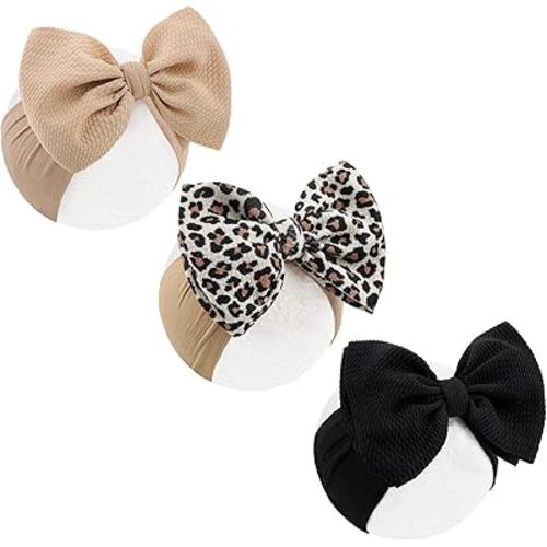 3 Pcs Baby Girl Bows Leopard Print Headbands for Girls 6’’ Brown Bow Toddler Hair Accessories Newborn Infant Baby Hair Wrap