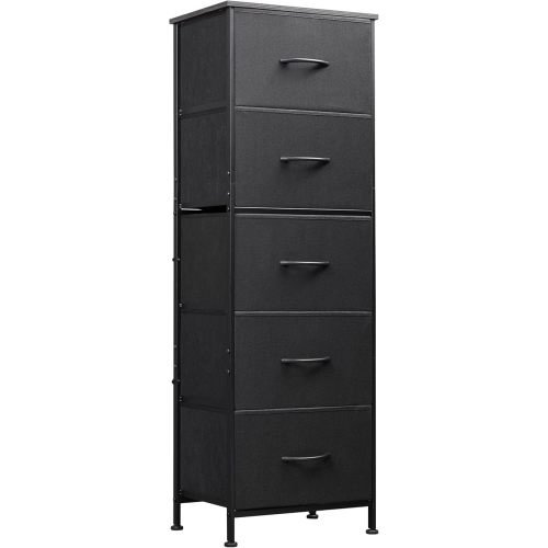 WLIVE Fabric Dresser, 5-Drawer Tall Dresser for Bedroom, Storage Organizer with Fabric Bins, Wood Top, Sturdy Steel Frame, Chest of Drawers for Closet, Hallway, Charcoal Black