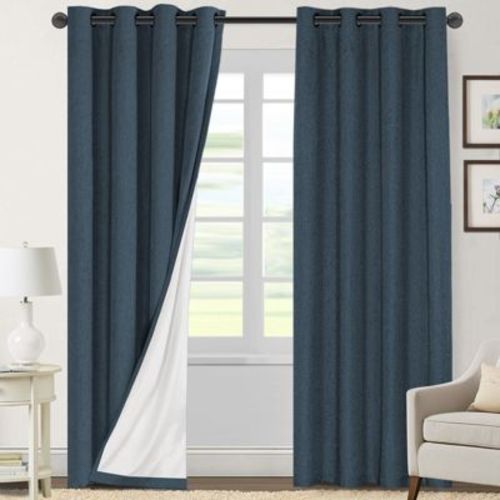 Linen Blackout Thermal Insulated White Liner Grommet Top Curtains NAVY 52"W x 72"L By H.Versailtex