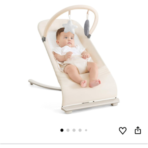 3-in-1 Portable Baby Bouncer & Rocker Chair for Newborn to Toddler - 4 Adjustable Recline Positions, Breathable Cotton Fabric, Natural Vibration, Supports Up to 33 lbs (Oatmeal Khaki)