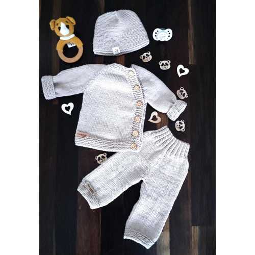 Baby outfit consisting of jacket, trousers, and hat, hand-knitted from pure extrafine merino wool, for daily walks, size 60/62