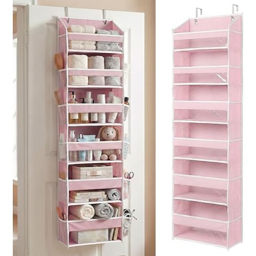 HOMELUX THEORY UPGRADED 6 Tiers Over The Door Organizer Hanging - 100D EXTRA THICK & 50lbs HUGE CAPACITY, 12 Side Mesh Pockets Over The Door Shoe Organizer, Hanging Closet Organizer (Baby Pink, 1pc)