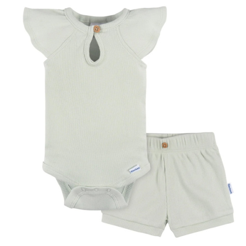 2-Piece Baby Girls Green Lily Bodysuit and Shorts Set – Gerber Childrenswear 18M