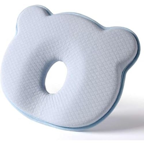 Memory Foam Travel Pillow,Portable Cute Cartoon Bear Soft and Cozy Pillow, Breathable Bedding Set for Todder for Small Boys and Girls (Blue)