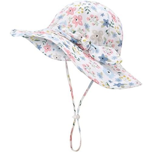 Baby Girl Sun Hat Summer Beach Hats with UPF 50+ Toddler Infant with Wide Brim Strap Outdoor Bucket Hat