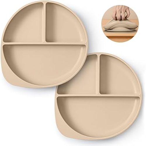 Suction Plates for Babies & Toddlers, 100% Silicone Divided Plates 2-Pack, Non-Slip Dishwasher & Microwave Safe Baby Feeding Essentials