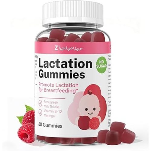 Lactation Support Gummies – Herbal Blend with Fenugreek, Moringa & Fennel – Postnatal Vegan Vitamins B12 & D3 – Natural Breast Milk Booster for Nursing Moms – Raspberry Flavor, 60 Gummies
