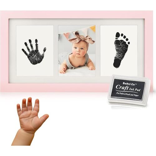 Bubzi Co Baby Handprint Kit & Footprint Photo Frame for Newborn Girls and Boys, Unique Baby Shower Gifts Set for Registry, Memorable Keepsake Decorations for Room Wall or Nursery Decor (Ballet Pink)