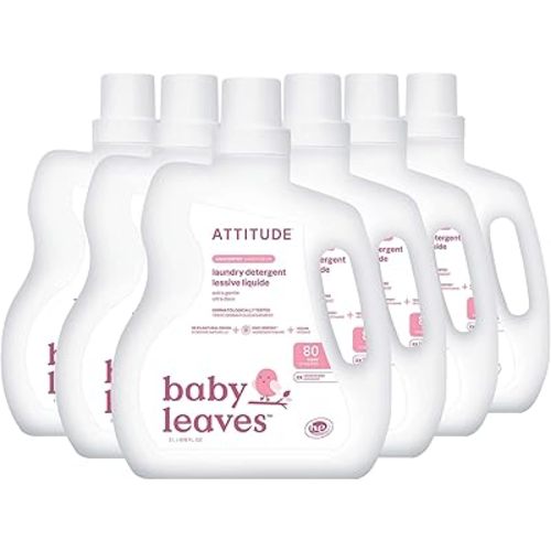 ATTITUDE Baby Laundry Detergent Liquid, EWG Verified, Safe for Baby Clothes, Infant, Newborn, Vegan, Naturally Derived Washing Soap, HE Compatible, (Pack of 6)