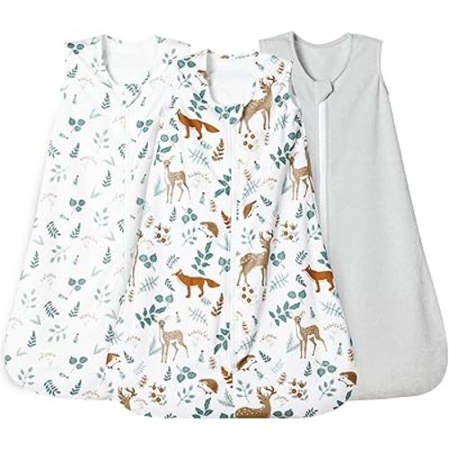 david's kids 3 Pack Warm Micro Fleece Baby Sleep Sack 6-12 Months, Soft Baby Wearable Blankets with 2-Way Zipper, Comfy Winter Sleeping Bags for Infant Newborn Boys Girls, Medium Size, Animal Forest