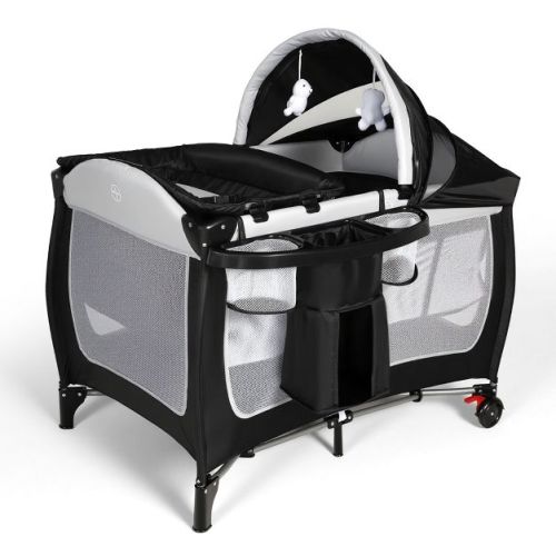 TODECARE 4 in 1 Baby Bassinet, Portable Pack and Play, Convertible Bedside Crib Sleeper, Diaper Changer, Storage Basket & Travel Bag, Black