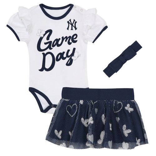 Newborn New York Yankees  Outerstuff White/Navy  Bodysuit, Headband & Skirt Set