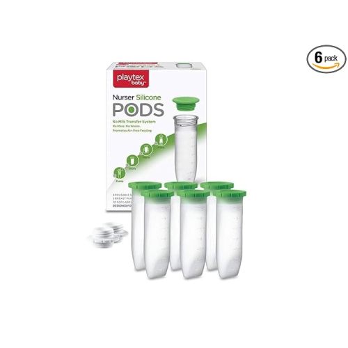 Playtex Baby Nurser Reusable Silicone PODS, 6 Oz (6 Count), Anti-Colic, Gas Reduction, Connects to Breast Pump, Freezer Friendly, Feeding Essentials for Newborn and Breastfeeding Babies