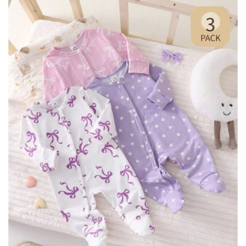 3pcs Newborn Infant Cute Heart Pattern Long Sleeve Romper Pajama Set, Minimalist & Fashionable Newborn Baby Pjs Baby Girl Jumpsuit Sets | SHEIN USA