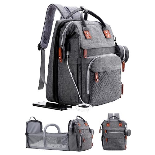 ISMGN Diaper Bag Backpack with Changing Station, Extra Large Diaper Bag, Multifunctional Diaper Bag, Baby Bag, Deep Gray