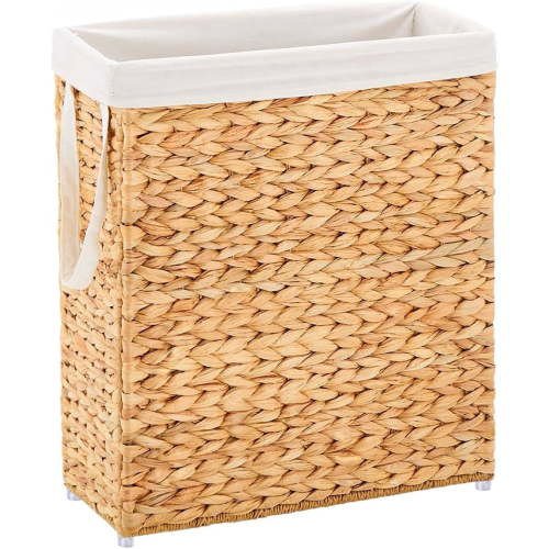 Casa Pura Furniture 75L Slim Handwoven Water Hyacinth Laundry Hamper, Narrow Wicker Laundry Basket with Handles, Removable Liner & 2 Mesh Bags