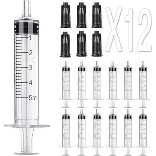 5ml Syringe Without Needle - 5 ml Small Plastic Syringes Sterile Individually Packed with Cap for Lab Medicine Student Measuring Liquid and Pet Dog Cat Baby Feeding Oral Colostrum ( 12 Pack 5cc /ml )