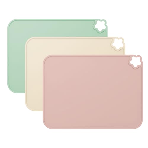 Silicone Placemat for Toddles Kids Non-Slip Reusable Portable Kids Placemats for Dinning Table Heat Resistant Placemats, Baby Placemat Stain Resistant Silicone Mat for Dining Table 3 Pack