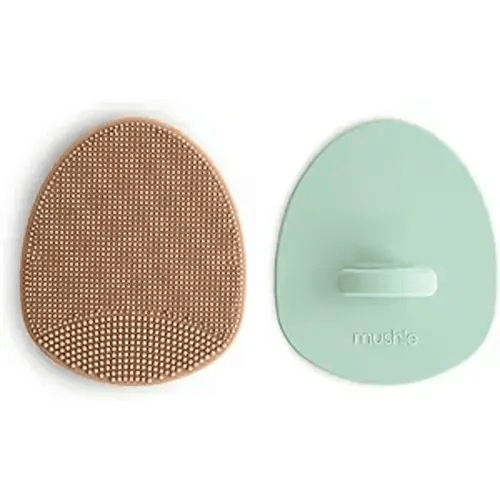 mushie Baby Bath Cradle Cap Brush | Soft Silicone Bristles for Dry Skin, Eczema, & Cradle Cap Treatment | 2-Pack (Natural/Cambridge Blue)