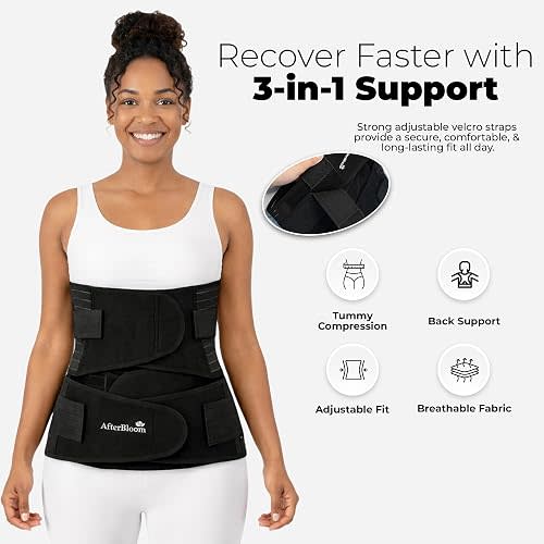 AfterBloom Postpartum Belly Band - 3 in 1 Postpartum Belly Belt for Postpartum Women - Adjustable Recovery Belly/Waist/Pelvis Belt - Breathable Fabric Abdominal Support Back Pain Relief Band (Large)
