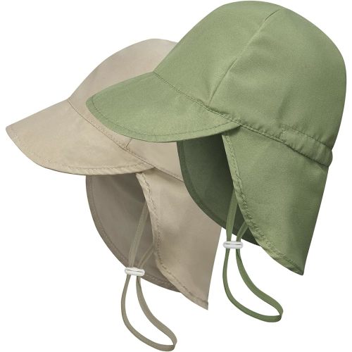 ECOSUMA 2 Pack Infant Sun Hat 0-6 Months for Baby Apricot/Army Green