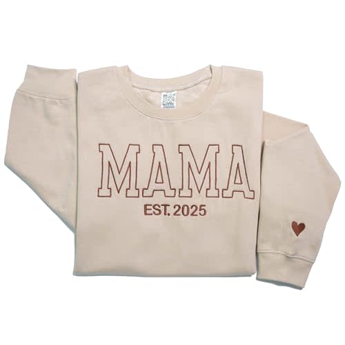 LullabyMall Personalized Embroidered Mama EST Sweatshirt For Women, Custom Gifts for Mother's Day Chirstmas Birthday for Mama