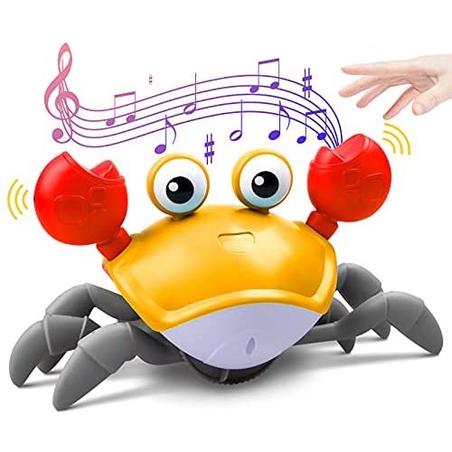 ZONICE Orange Crawling Crab Baby Toy with Music and LED Light Up for Kids, Toddler Interactive Learning Development Toy with Automatically Avoid Obstacles, Build in Rechargeable Battery