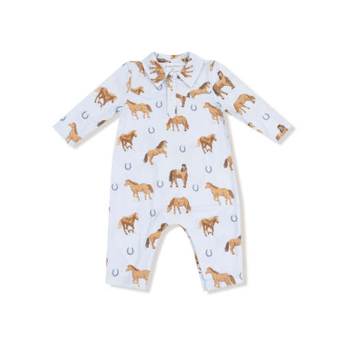 Cowboy Romper, Horses Blue