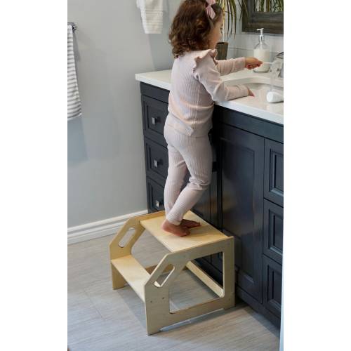 Step Stool, Toddler and Kids Wooden Montessori Helper Stool, Washroom Stool, Two Step Kitchen Stool