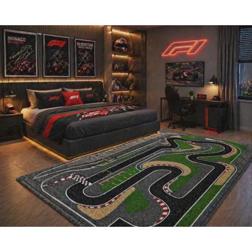 Hand-Tufted Racing Track Rug: Modern Kids Playful Road Circuit Decor