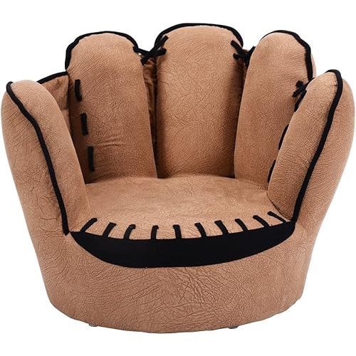 Costzon Kids Couch with Solid Wood Frame & Baseball Glove Design, Children Armchair for Play Room, Nursery, Kindergarten, Kids Room, Gift for Boys & Girls (Brown)