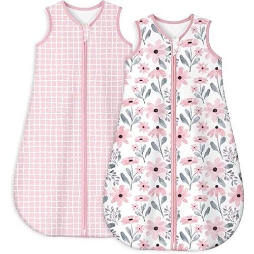 Yoofoss Baby Sleep Sack 0-6 Months TOG 1.0 Baby Wearable Blanket, 2 Pack 100% Organic Cotton Infant Toddler Sleeping Sack 2-Way Zipper Lightweight Sleep Sack