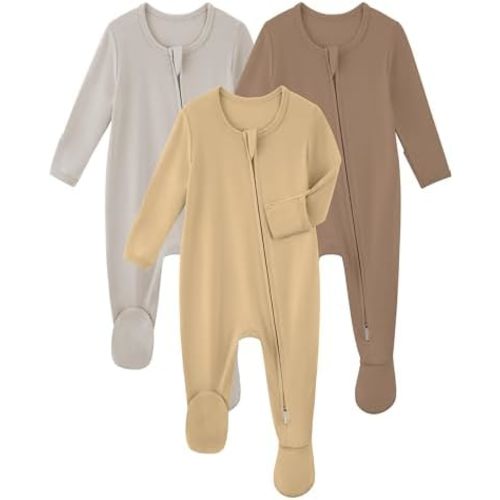 Yoofoss Rayon Made From Bamboo Baby Pajamas 3pcs Newborn Sleepers For Boy Girl Clothes, 0-3 3-6 6-9 Months Footed Pjs
