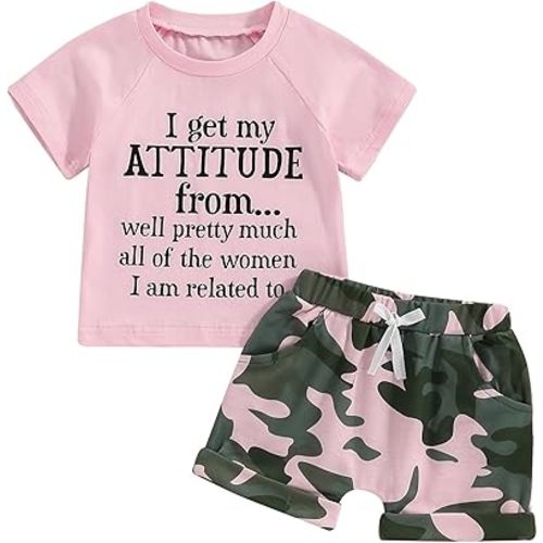 Fernvia Toddler Girls Clothes 1T 2T 3T 4T 5T Summer Outfits Baby Kids Short Sleeve T-Shirt Tops & Camouflage Shorts Sets