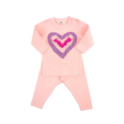 Multi Ruffle Heart Terry Applique Two Piece Set, 0-3M