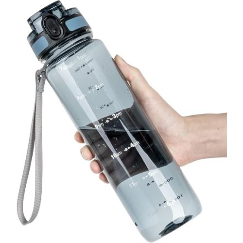 OLDLEY 32 oz Water Bottle, Motivational Water Bottle with Time Marker, Sports Water Bottle With Strap, Leakproof & BPA Free Large Water Bottles for School, Gym, Travel, Tritan, Transparent Ink Blue