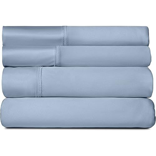 SHEEX - Active Comfort Cooling Sheets Set (Queen) Blue Sky - Moisture Wicking - 1 Flat Cooling Sheet, 1 Fitted Cooling Sheet, 2 Cooling Pillow Covers - Wrinkle Free - Sleep Aid