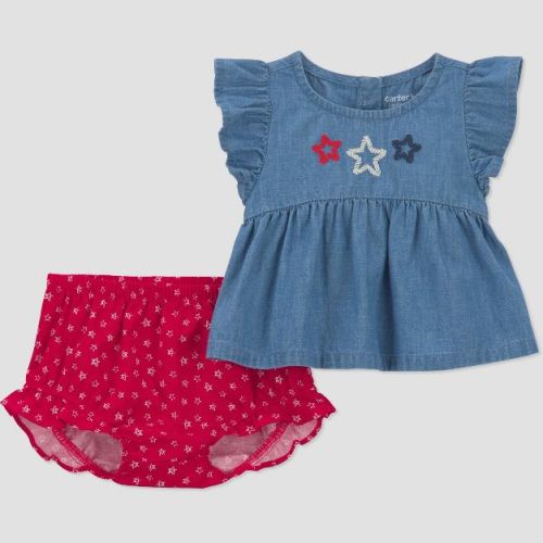 Carter's Just One You® Baby Girls' 2pc Stars Americana Peplum T-Shirt and Bloomer Set - Blue/Red 12M