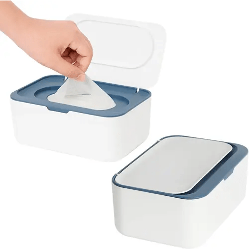 2 Pack Wipes Dispenser, Wipe Holder for Baby & Adult, Seposeve Refillable Wipe Container, Keeps Wipes Fresh, One-Handed Operation. Non-Slip, Easy Open/Close Wipes Pouch Case(2 Blue)