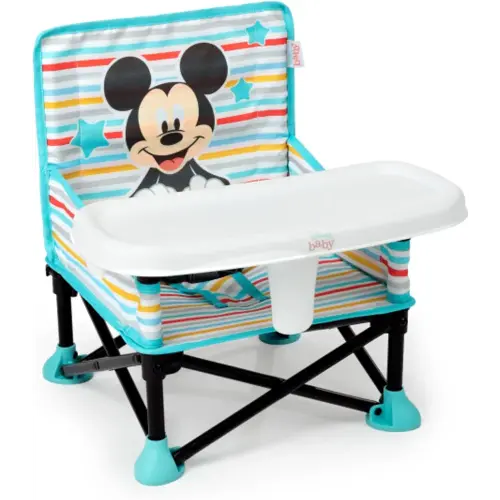 Bright Starts Disney Mickey Mouse Pop 'N Sit Portable Booster, Indoor/Outdoor Use, Floor Seat with Feeding Tray, Blue, 6 Mos - 3 Yrs