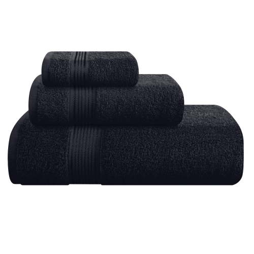 MALLONI HOME Ultra Soft 3 Pack Cotton Towel Set, Contains a Bath Towel 28x55 inch, a Hand Towel 16x24 inch & a Wash Coth 12x12 inch, Ideal Everyday use, Compact & Lightweight - Black