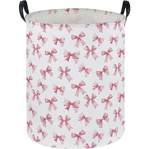Essme Kids Laundry Basket,Pink Hamper Waterproof Storage Bin for Girls, Pink Hamper,Gift Baskets(Pink Bowknot)